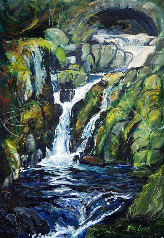106 Lake district Waterfall (47 x 65cm, acrylic on canvas board)